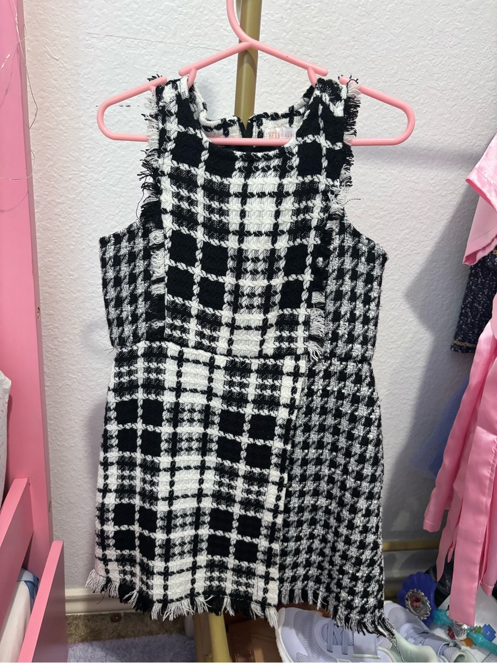 Gianni Bini Black and White Plaid Fringe Sheath Dress